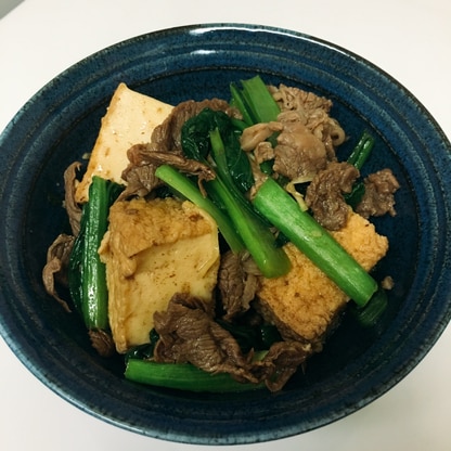 【めんつゆで】簡単！牛肉と厚揚げと小松菜の煮物